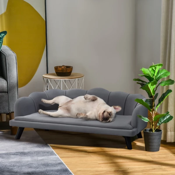  Hondensofa Met Rugleuning Dierensofa Met Houten Poten Hondenmand Zachte Hoes, Kattensofa Donkergrijs 98,5x60,5x35,5 Cm 10