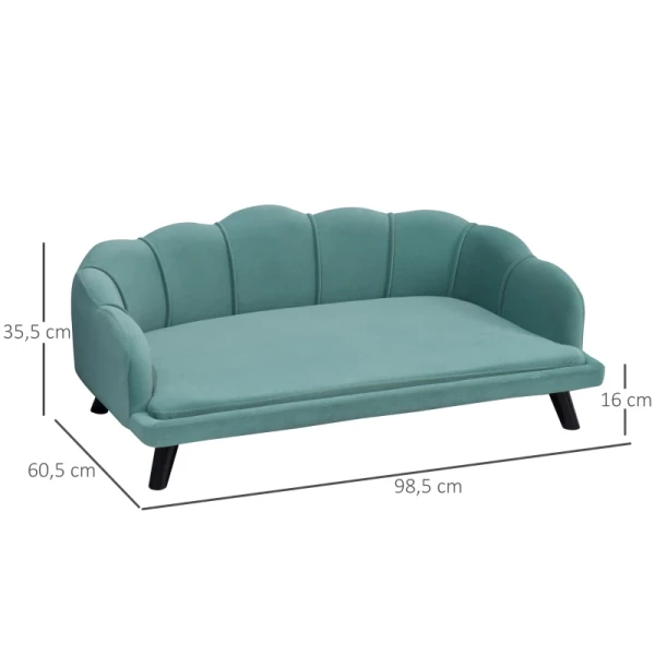  Hondensofa Met Rugleuning Dierensofa Met Houten Poten Hondenmand Zachte Hoes, Kattensofa Groen 98,5x60,5x35,5 Cm 3