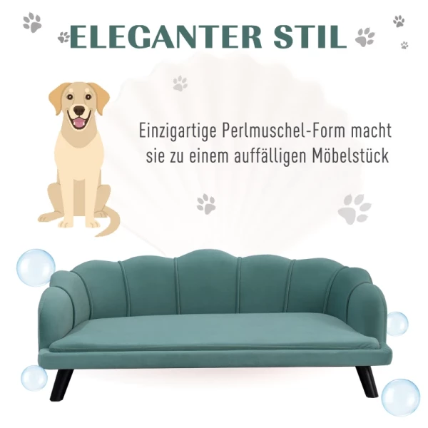  Hondensofa Met Rugleuning Dierensofa Met Houten Poten Hondenmand Zachte Hoes, Kattensofa Groen 98,5x60,5x35,5 Cm 4