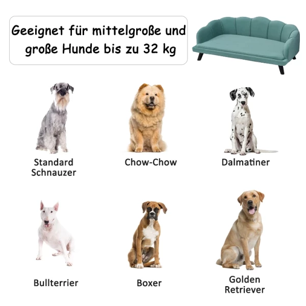  Hondensofa Met Rugleuning Dierensofa Met Houten Poten Hondenmand Zachte Hoes, Kattensofa Groen 98,5x60,5x35,5 Cm 5