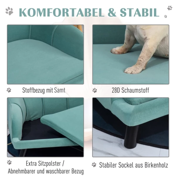  Hondensofa Met Rugleuning Dierensofa Met Houten Poten Hondenmand Zachte Hoes, Kattensofa Groen 98,5x60,5x35,5 Cm 6