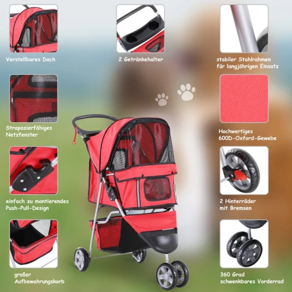  Hondentrolley Hondenbuggy Buggy Honden Katten Veelkleurig (rood) 4