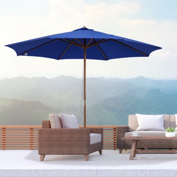  Houten Parasol 300 Cm Houten Parasol Tuinparasol Balkonparasol Bamboe Blauw 2