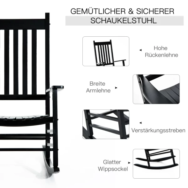  Houten Schommelstoel Met Armleuningen, Schommelstoel, Relaxstoel, Tuinstoel, Zwart, 69 X 86 X 115 Cm 4