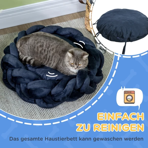  Huisdierbed Incl. Kussen, Kattenbed, Hondenmand, Wasbaar, Ø60 X 18 Cm, Blauw 5