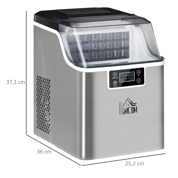  Ijsblokjesmachine 20 Kg/24u 2,3 ​​L Ijsblokjesmaker Met 3,2 L Watertank Display Ice Cube Maker Machine - IJsblokjesmaker Zelfreinigend Roestvrij Staal Zilver 25,2 X 36 X 37,1 Cm 3