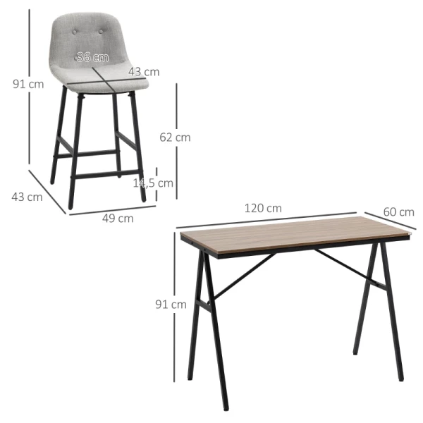  Industriële Bartafel Met Krukken Knoopstiksels 120cm X 60cm X 91cm Grijs + Zwart 3