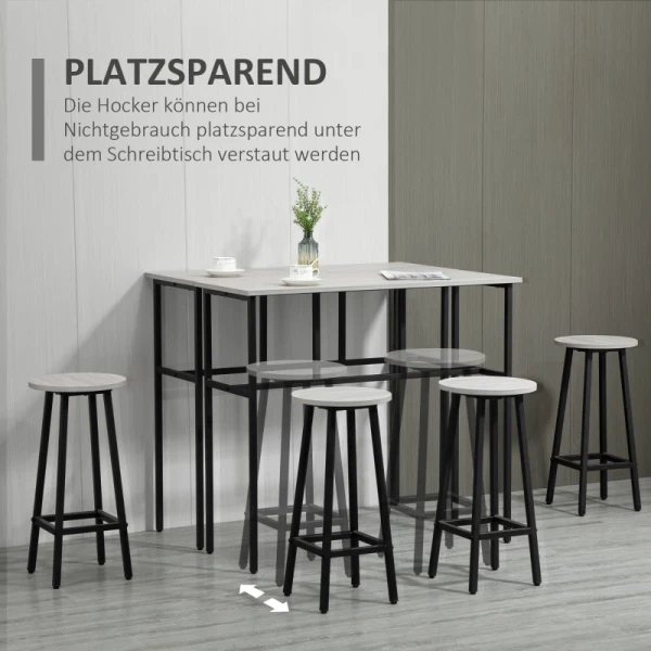  Industriële Bartafel Set 6 Stuks 2 Tafels En 4 Barkrukken Grijs + Zwart 5