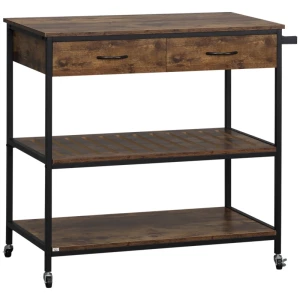  Industriële Keukenwagen 2 Laden 2 Planken 4 Wielen 100cm X 50cm X 93cm Bruin + Zwart 1
