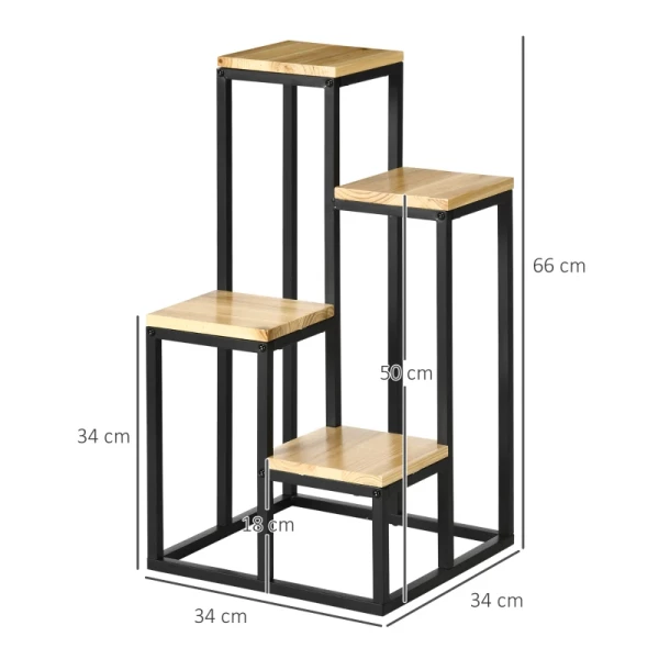  Industriële Plantenstandaard Met 4 Planken Bloemenstandaard 34cm X 34cm X 66cm Naturel + Zwart 3