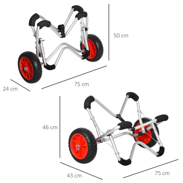  Kajaktrolley Aluminium Boottrolley Opvouwbare Transporttrolley PU-banden Zilver 75 Kg 75 X 43 X 46 Cm 3