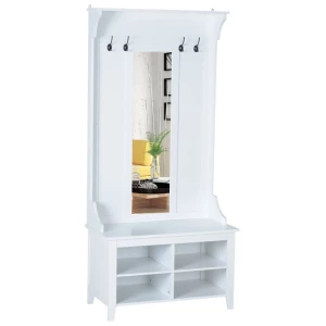  Kapstok Met Bank Kapstokset 3-in-1 Gangkast Met Schoenenkast Wandspiegel 4 Haken Wit 80 X 40 X 170 Cm 1