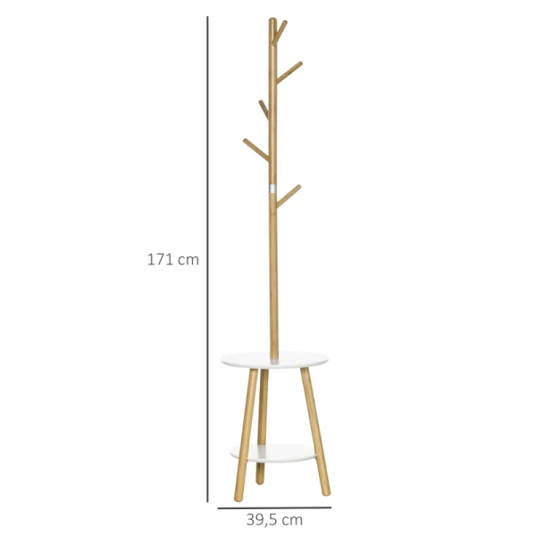  Kapstok Met Bijzettafel In Scandi Design, 5 Kapstokhaken, 39,5 Cm X 39,5 Cm X 171 Cm, Naturel + Wit 3