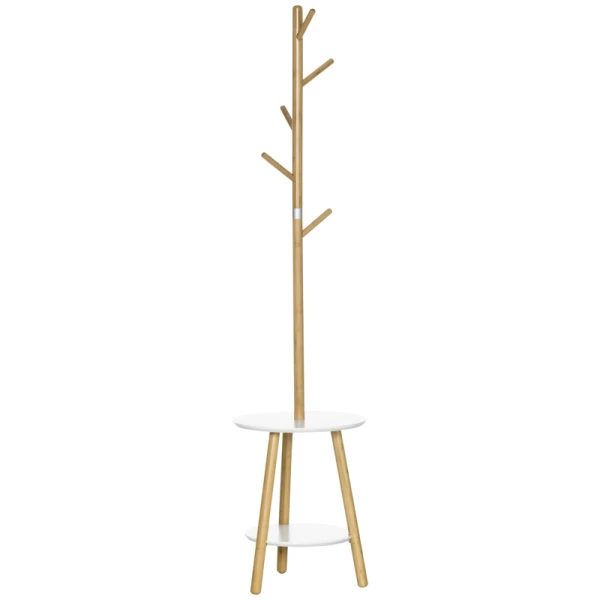 Kapstok Met Bijzettafel In Scandi Design, 5 Kapstokhaken, 39,5 Cm X 39,5 Cm X 171 Cm, Naturel + Wit 1