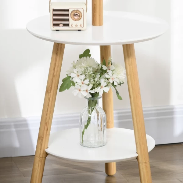  Kapstok Met Bijzettafel In Scandi Design, 5 Kapstokhaken, 39,5 Cm X 39,5 Cm X 171 Cm, Naturel + Wit 9