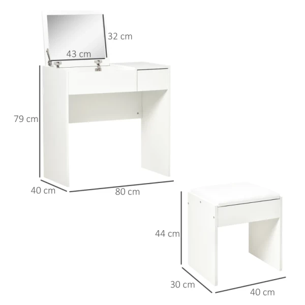  Kaptafel Kaptafel Inklapbare Spiegel Met Kruk Wit 80 X 40 X 79 Cm 3