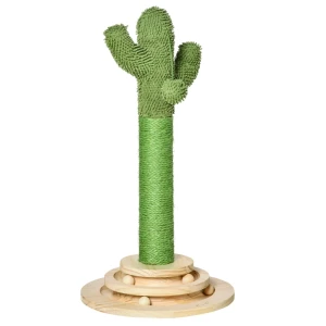  Kattenkrabpaal Cactus Krabpaal Dennenhout Sisal Touw Krabpaal Met Houten Bal Kattenspeelgoed Voor Katten 60cm Hoog Groen+Natural 1