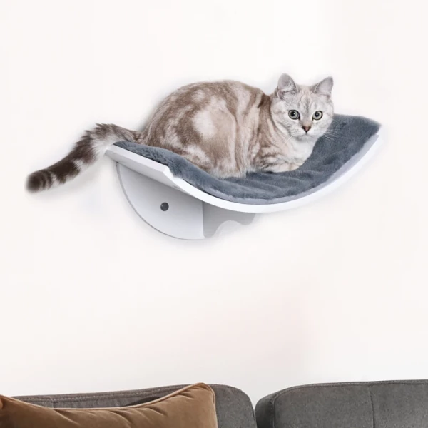  Kattenligstoel Kattenwandligstoel Kattenbed Kattenplank Wandmontage Pluche Pad MDF Wit + Grijs 41 X 28 X 21 Cm 2