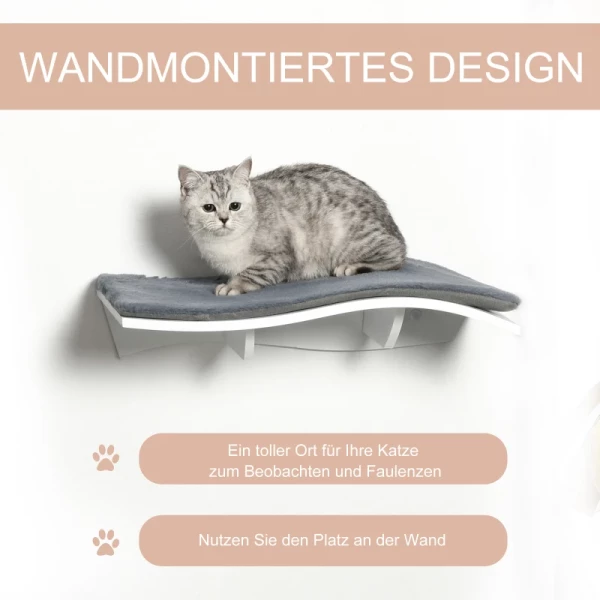  Kattenmand Kattenligstoel Kattenwandligstoel Kattenplank Wandmontage Pluche MDF Grijs+wit 53 X 28 X 12 Cm 4