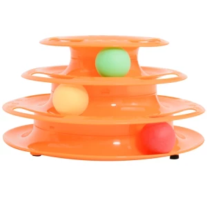  Kattenspeeltoren Knikkerbaan Tol Met 3 Ballen 3 Vloeren Oranje L25 X B16 X H13 Cm 1