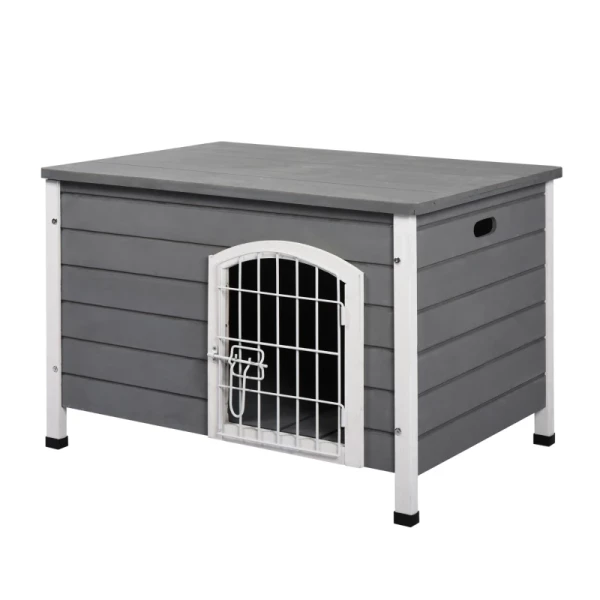 Kennel Hondenhok Met Deur Hondenbox Gaas Transportkooi Voor Katten Konijnen Buiten Waterdicht Grijs Spar 80x55x53,5 Cm 1