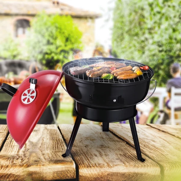  Ketelgrill Houtskoolgrill Windscherm Statiefvoet Camping Picknick Draagbaar Metaal Zwart + Rood Ø36,5 X 54 Cm 10