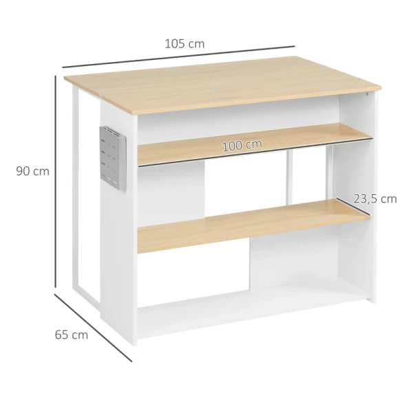  Keukeneiland, Opklapbaar Werkblad, Messenhouder, 3 Planken, Eikenlook, 105 X 65 X 90 Cm 3