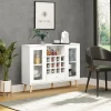  Keukenkast Dressoir Keukenmeubel Met Glazen Deuren Lade En 12-flessen Wijnrek Voor Eetkamer Keuken Spaanplaat Hardhout Wit 100 X 33 X 80 Cm 2