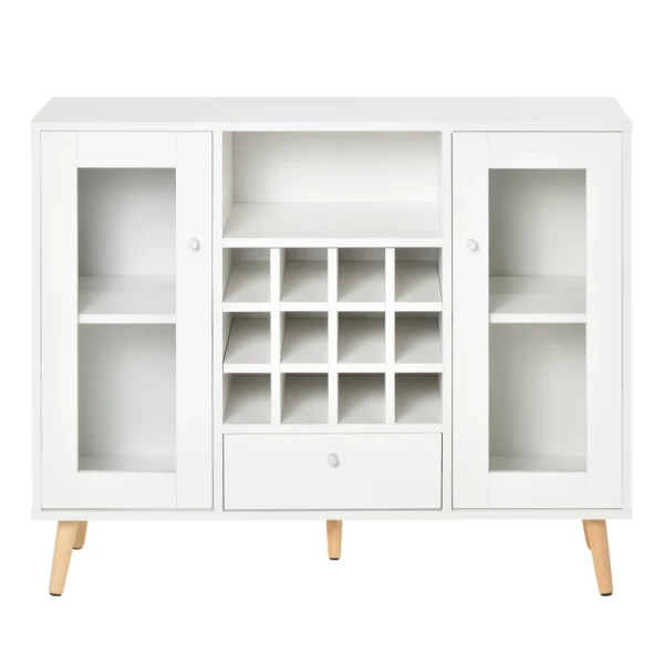 Keukenkast Dressoir Keukenmeubel Met Glazen Deuren Lade En 12-flessen Wijnrek Voor Eetkamer Keuken Spaanplaat Hardhout Wit 100 X 33 X 80 Cm 11