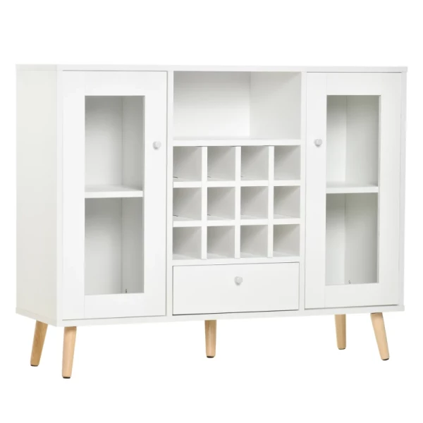 Keukenkast Dressoir Keukenmeubel Met Glazen Deuren Lade En 12-flessen Wijnrek Voor Eetkamer Keuken Spaanplaat Hardhout Wit 100 X 33 X 80 Cm 1