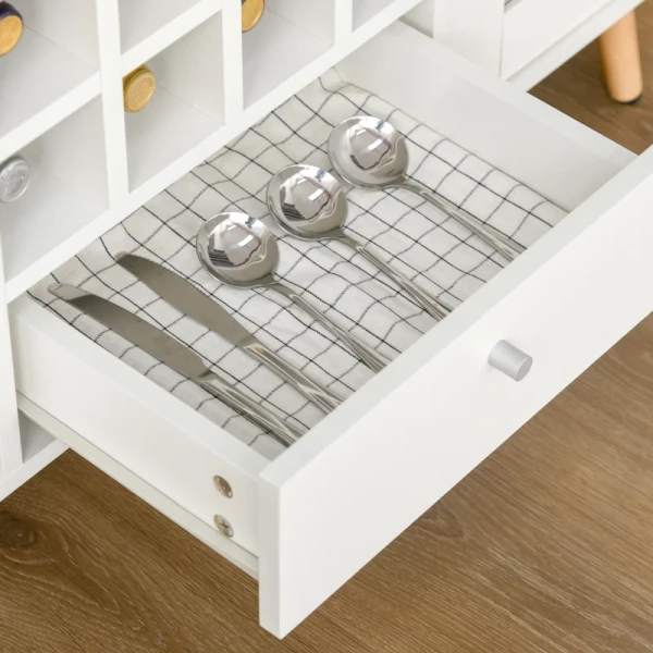  Keukenkast Dressoir Keukenmeubel Met Glazen Deuren Lade En 12-flessen Wijnrek Voor Eetkamer Keuken Spaanplaat Hardhout Wit 100 X 33 X 80 Cm 9