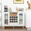  Keukenkast Dressoir Keukenmeubel Met Glazen Deuren Lade En 12-flessen Wijnrek Voor Eetkamer Keuken Spaanplaat Hardhout Wit 100 X 33 X 80 Cm 10