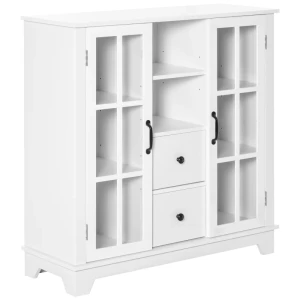  Keukenkast Dressoir Opbergkast Modern Elegant Met 2 Lades En Glazen Deuren Voor Eetkamer Woonkamer MDF Wit 100 X 35 X 100 Cm 1