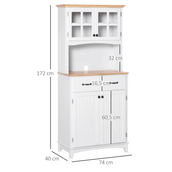  Keukenkast, Hoge Kast Met Glazen Deuren, 2 Laden, Keukenbuffet Met Verstelbare Planken, Ladekast, MDF, Rubberhout, 74 X 40 X 172 Cm 3