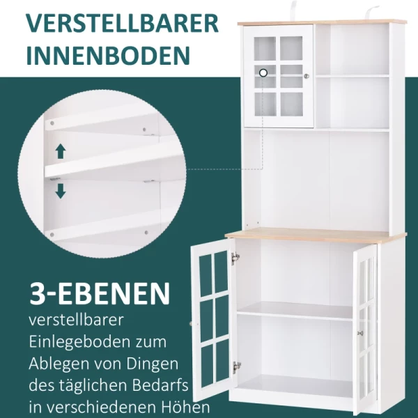  Keukenkast Met Werkblad, Kast, Buffetvitrinekast, 6 Vakken, Glazen Deur, MDF, Wit, 80 X 37 X 183 Cm 5