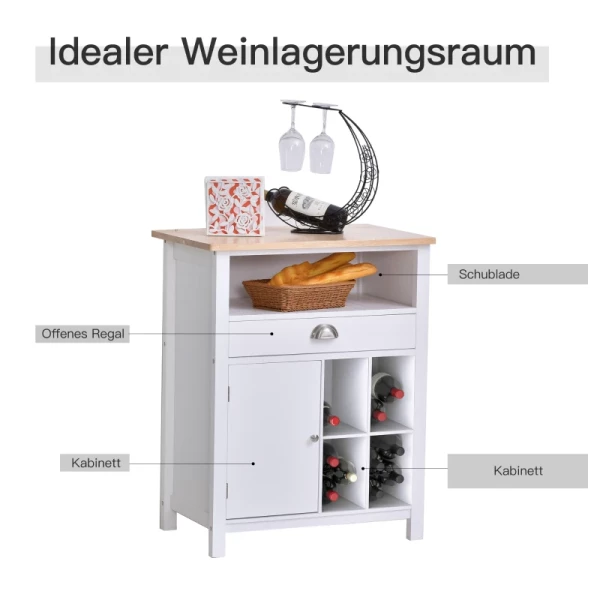 ® Keukenkast Zijkast Commode Dressoir Met Lade En Wijnrek Wit 4