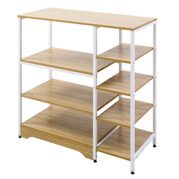  Keukenrek Staand Rek Opbergrek Hoekplank Met 7 Planken Antislip Voetdoppen Metalen Plank Robuust En Stabiel Metaal MDF Staal Wit + Naturel 90 X 40 X 95 Cm 11