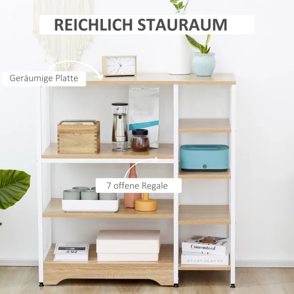  Keukenrek Staand Rek Opbergrek Hoekplank Met 7 Planken Antislip Voetdoppen Metalen Plank Robuust En Stabiel Metaal MDF Staal Wit + Naturel 90 X 40 X 95 Cm 4