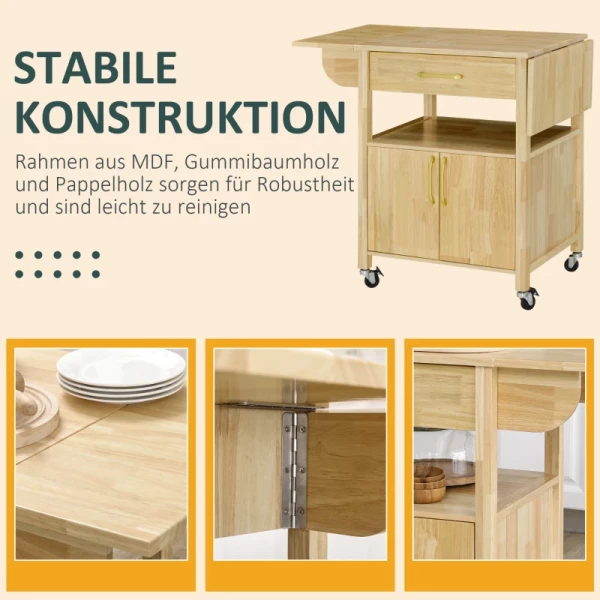  Keukentrolley Met Klaptafel, Zijtrolley, Serveerwagen, 1 Lade, 1 Kast, Naturel 6