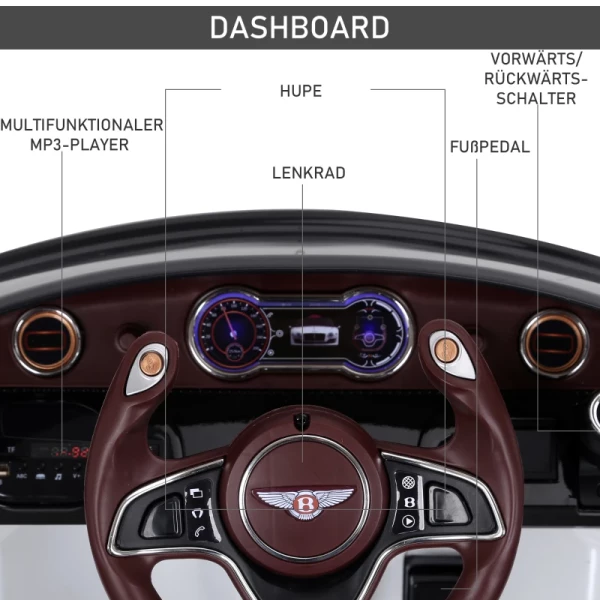  Kinderauto Bentley GT Gelicentieerd Kindervoertuig Elektrische Auto Met Afstandsbediening 2 X 390 Motoren Kinderen Wit 108 X 60 X 43 Cm 6