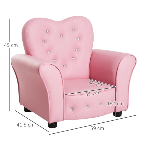  Kinderbank Kinderfauteuil Prinses Minibank Kinderkamerbank Hartvormig Roze L59 X B41,5 X H49 Cm 3