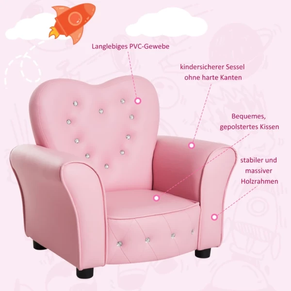  Kinderbank Kinderfauteuil Prinses Minibank Kinderkamerbank Hartvormig Roze L59 X B41,5 X H49 Cm 6