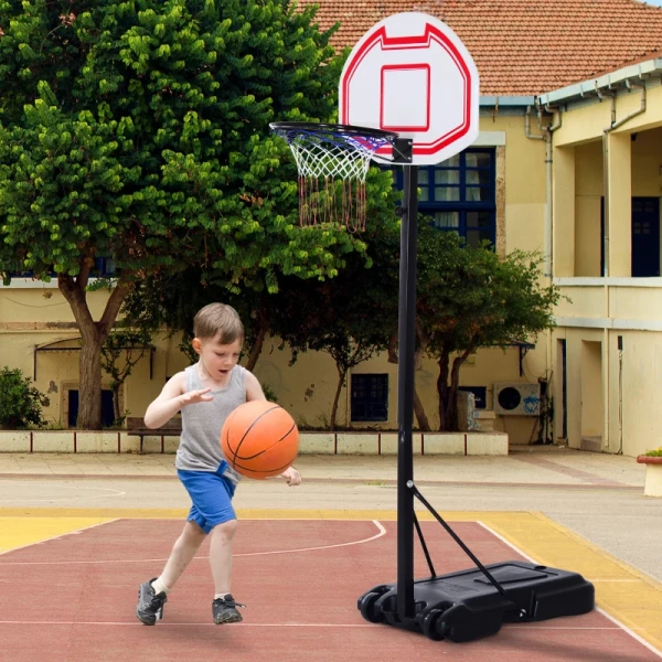  Kinderbasketbalstandaard Basketbalring Met Wielen Basis Kan Worden Gevuld Met Water Bord Hoogte 194-249 Cm PE + Staal Zwart 2