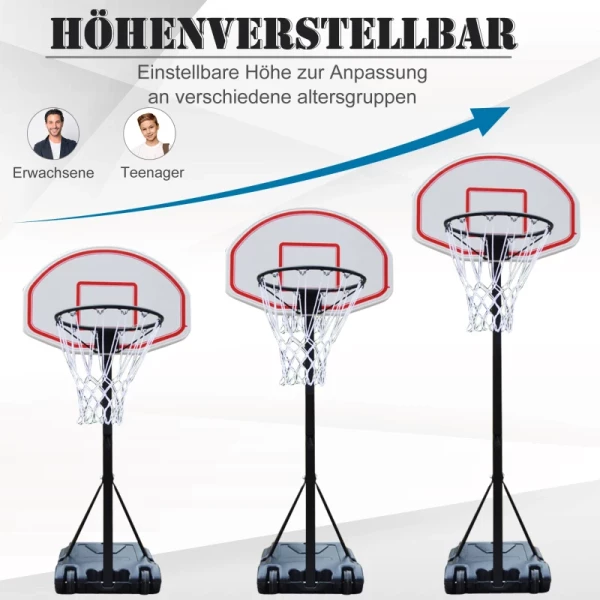  Kinderbasketbalstandaard Basketbalring Met Wielen Basis Kan Worden Gevuld Met Water Bord Hoogte 194-249 Cm PE + Staal Zwart 6