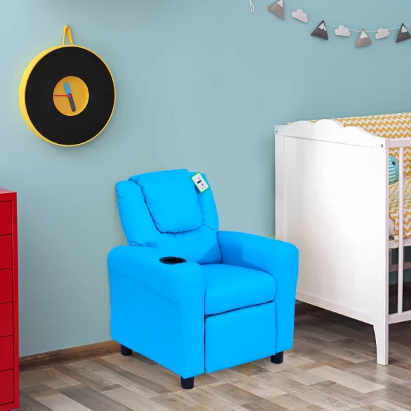  Kinderfauteuil Met Verstelbare Rugleuning 62 X 52 X 69 Cm Massief Houten Frame Blauw 2