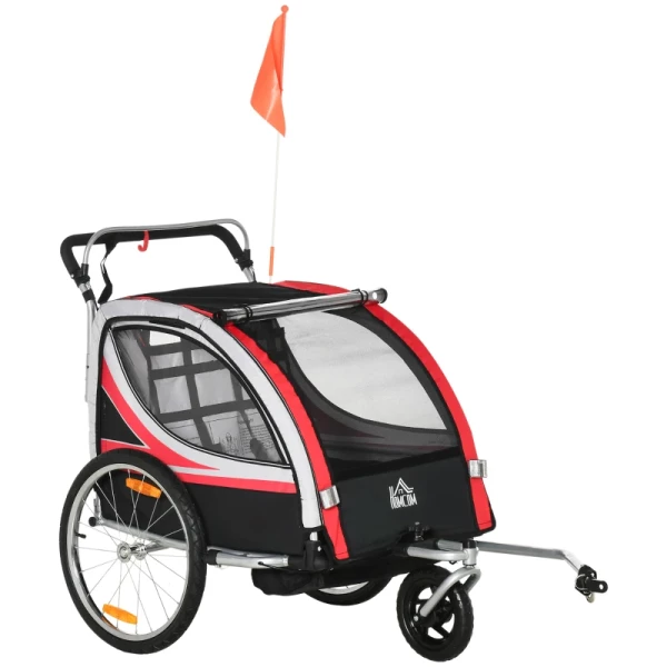 Kinderfietskar, 2-in-1, Joggerfunctie, Weerbestendig Zeildoek, Stalen Frame, Rood+zwart, 142 X 75 X 101cm 1