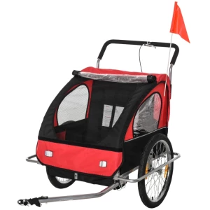  Kinderfietskar Voor 2 Kinderen Inclusief Reflectoren En Vlag Rood + Zwart 1