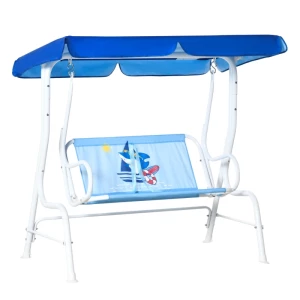  Kinderhangmat 2-zits Kinderschommel Met Verstelbaar Schuifdak Tuinschommel Voor 3-6 Jaar Kinderen Metaal Blauw 110 X 74 X 113 Cm 1