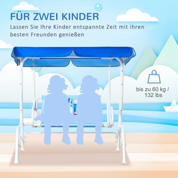  Kinderhangmat 2-zits Kinderschommel Met Verstelbaar Schuifdak Tuinschommel Voor 3-6 Jaar Kinderen Metaal Blauw 110 X 74 X 113 Cm 7