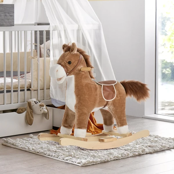  Kinderhobbelpaard Baby Schommeldier Paard Met Dierengeluiden Speelgoedhandvatten Voor 36-72 Maanden Pluche Bruin 65 X 32,5 X 61 Cm 10